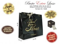 BUSTE IN CARTA LUSSO NERA PLASTIFICAZIONE LUCIDA EXTRA impianto stampa, chiudibusta e nastrino doppio raso omaggio 